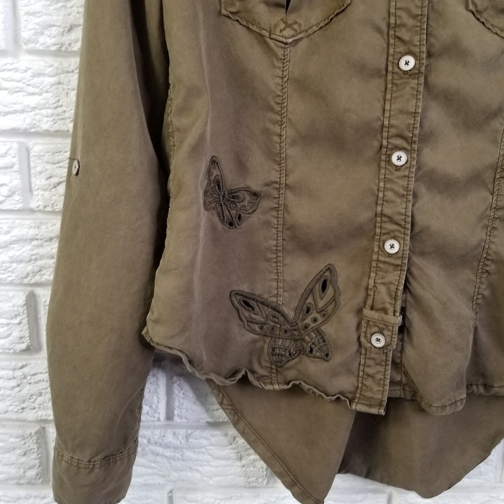 Anthro Holding Horses Embroidered Top 0 Olive - Picture 3 of 8